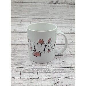 Iowa Pigs Coffee Mug Cup White Black Letters Pink Pigs
